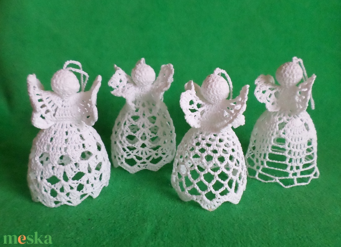Karácsonyi angyal horgolt fenyő dísz 4 db/ garnitúra - karácsony - karácsonyi lakásdekoráció - karácsonyfadíszek - Meska.hu