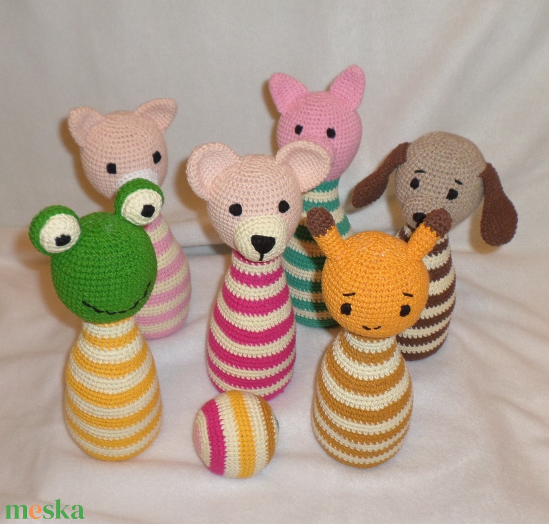 Állat figurás bowling bábuk labdával ügyességi babajáték amigurumi figurákkal - játék & sport - készségfejlesztő és logikai játék - oktató játékok - Meska.hu Állat figurás bowling bábuk labdával ügyességi babajáték amigurumi figurákkal - játék & sport - készségfejlesztő és logikai játék - oktató játékok - Meska.hu
