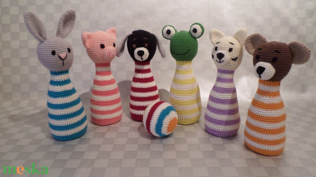 Állat figurás bowling bábuk labdával ügyességi babajáték amigurumi figurákkal - játék & sport - készségfejlesztő és logikai játék - oktató játékok - Meska.hu Állat figurás bowling bábuk labdával ügyességi babajáték amigurumi figurákkal - játék & sport - készségfejlesztő és logikai játék - oktató játékok - Meska.hu