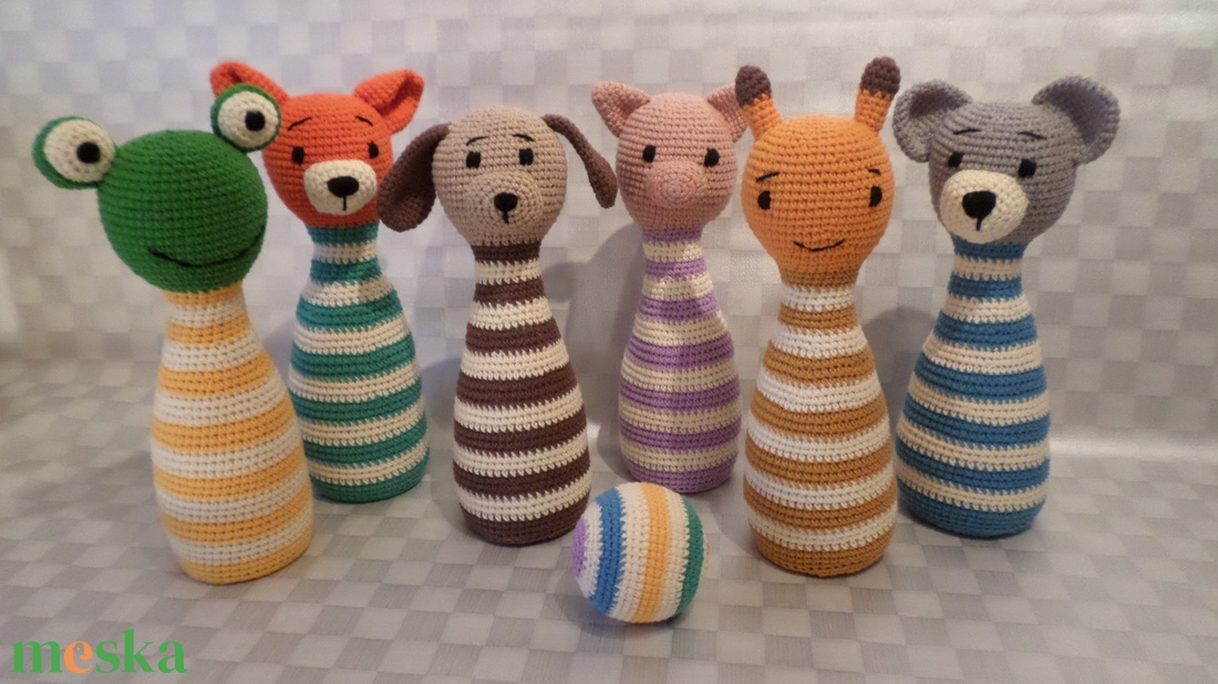 Állat figurás bowling bábuk labdával ügyességi babajáték amigurumi figurákkal - játék & sport - készségfejlesztő és logikai játék - oktató játékok - Meska.hu Állat figurás bowling bábuk labdával ügyességi babajáték amigurumi figurákkal - játék & sport - készségfejlesztő és logikai játék - oktató játékok - Meska.hu