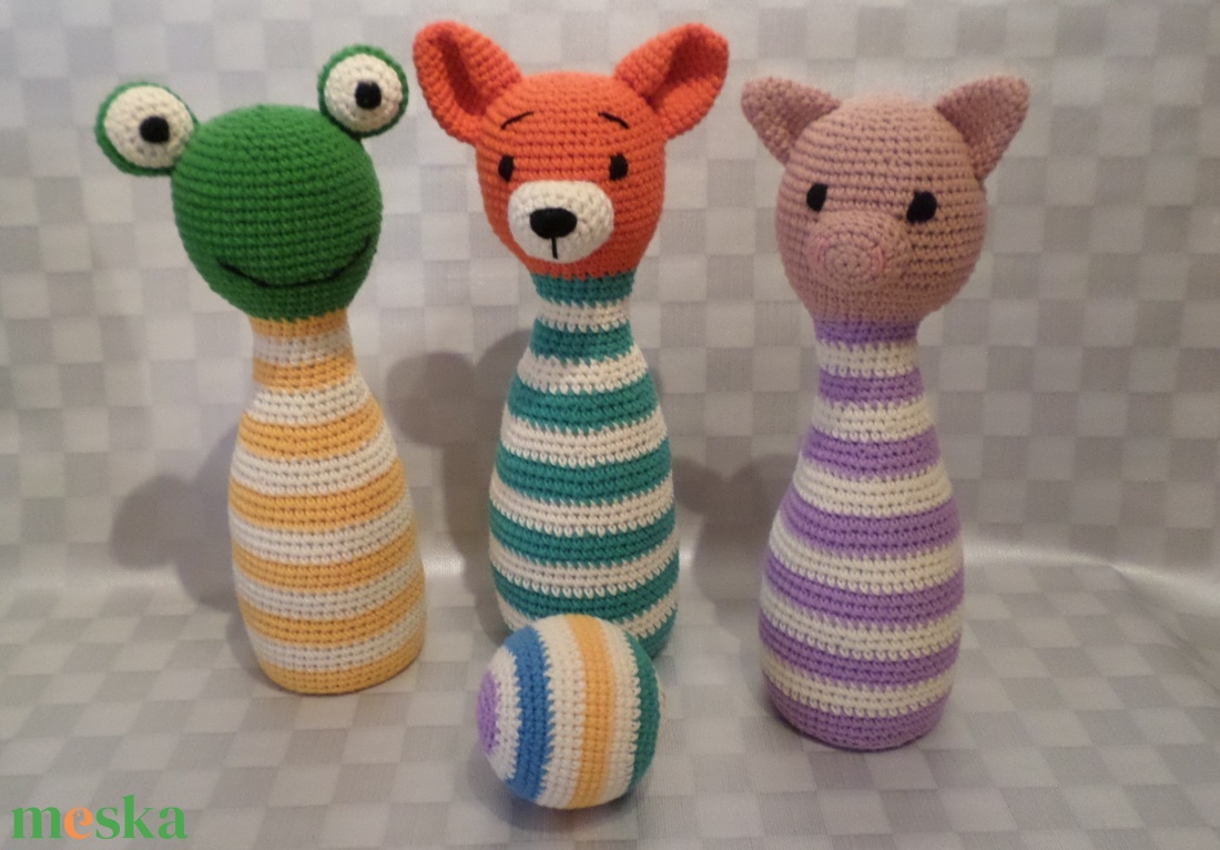 Állat figurás bowling bábuk labdával ügyességi babajáték amigurumi figurákkal - játék & sport - készségfejlesztő és logikai játék - oktató játékok - Meska.hu Állat figurás bowling bábuk labdával ügyességi babajáték amigurumi figurákkal - játék & sport - készségfejlesztő és logikai játék - oktató játékok - Meska.hu