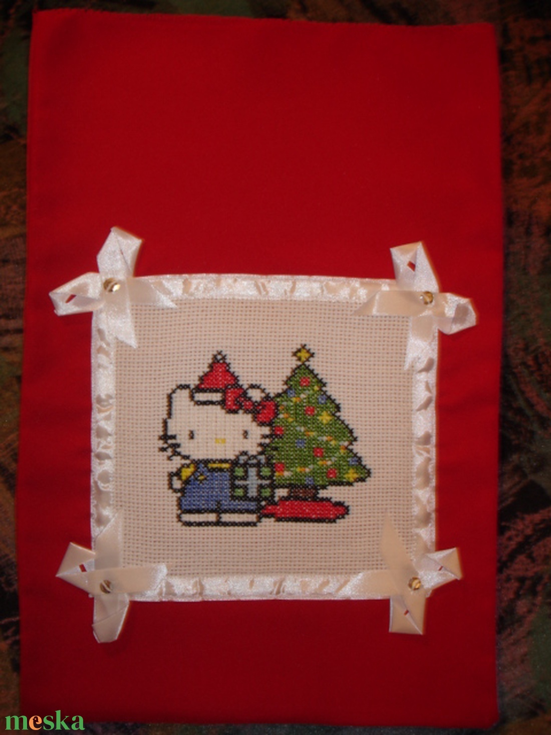 Keresztszemes hímzéssel készült Karácsonyi-Télapó-Mikulás zsák - karácsony - karácsonyi ajándékozás - karácsonyi ajándékcsomagolás - Meska.hu