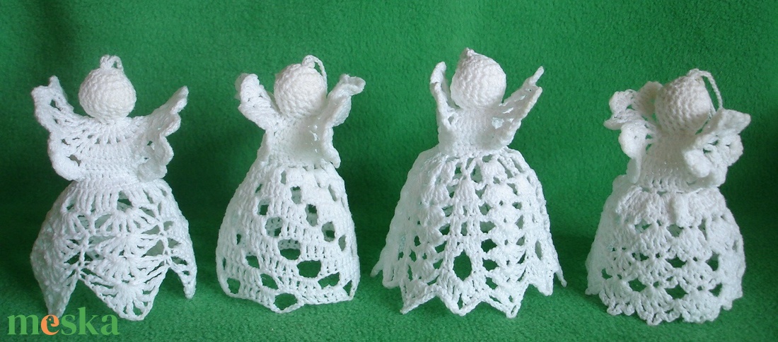 Karácsonyi angyal horgolt fenyő dísz 4 db/ garnitúra - karácsony - karácsonyi lakásdekoráció - karácsonyfadíszek - Meska.hu