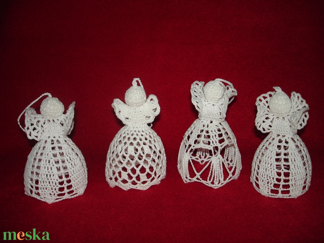 Karácsonyi angyal horgolt fenyő dísz 4 db/ garnitúra - karácsony - karácsonyi lakásdekoráció - karácsonyfadíszek - Meska.hu