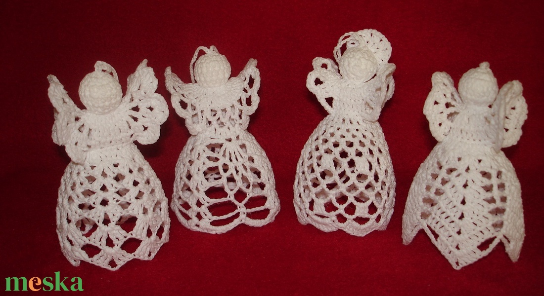Karácsonyi angyal horgolt fenyő dísz 4 db/ garnitúra - karácsony - karácsonyi lakásdekoráció - karácsonyfadíszek - Meska.hu