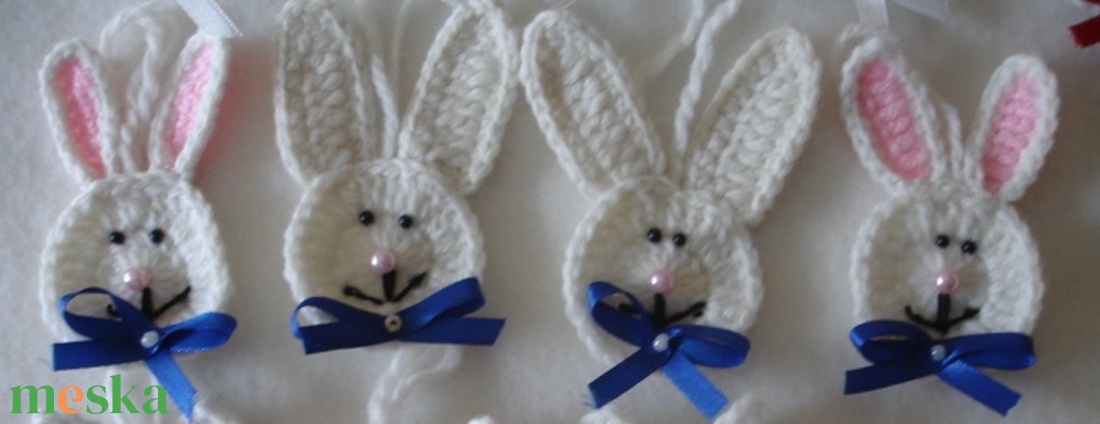 Nyuszi fej horgolt 4 db - ünnepi díszek, dekorációk - húsvéti díszek és dekorációk - Meska.hu