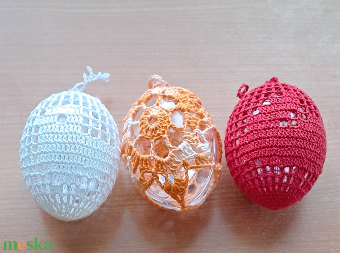 Húsvét horgolt tojás 8 cm 3 db - ünnepi díszek, dekorációk - húsvéti díszek és dekorációk - húsvéti tojás, hímestojás - Meska.hu