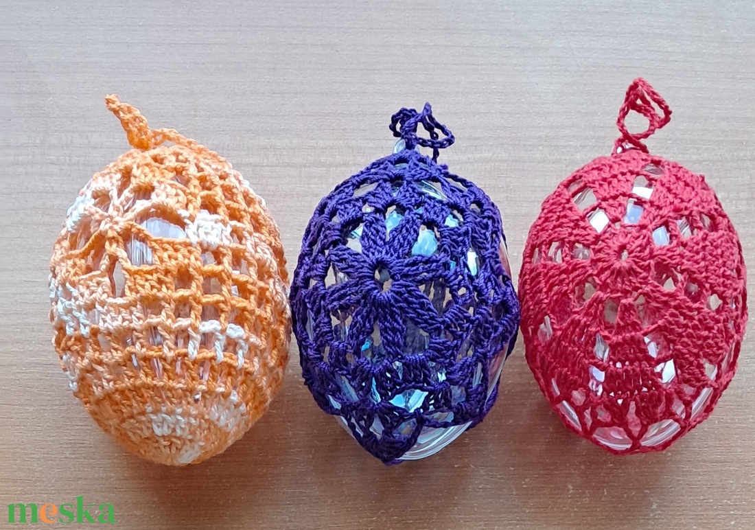 Húsvét horgolt tojás 8 cm 3 db - ünnepi díszek, dekorációk - húsvéti díszek és dekorációk - húsvéti tojás, hímestojás - Meska.hu