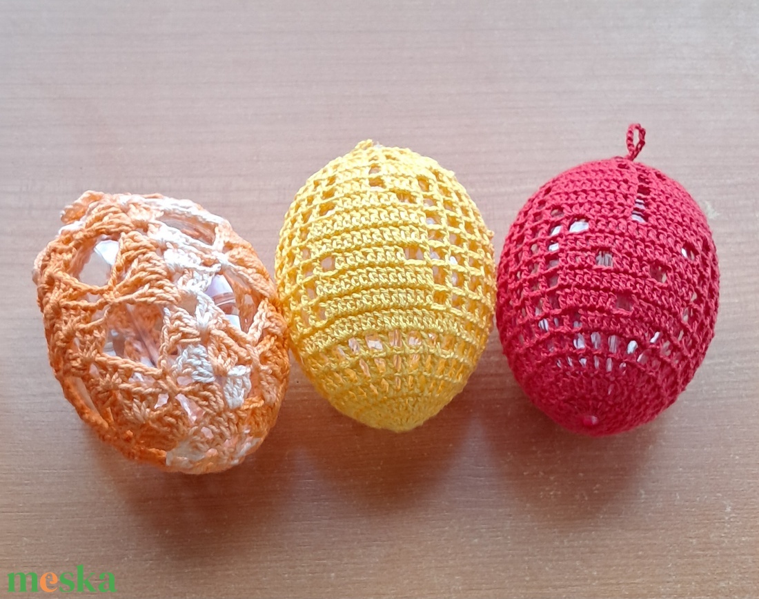 Húsvét horgolt tojás 8 cm 3 db - ünnepi díszek, dekorációk - húsvéti díszek és dekorációk - húsvéti tojás, hímestojás - Meska.hu