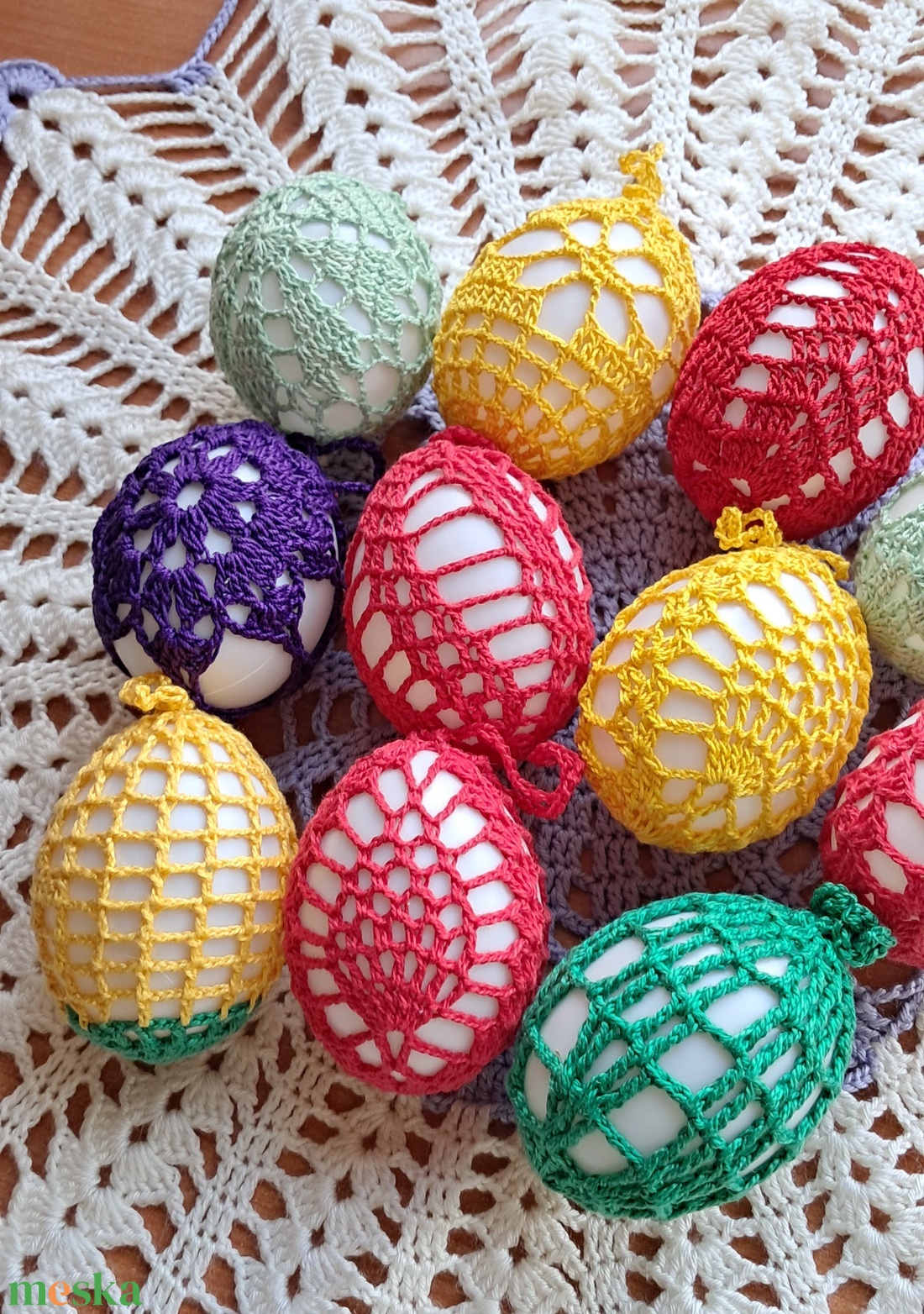 Húsvét horgolt tojás 6 cm 11 db egyben - ünnepi díszek, dekorációk - húsvéti díszek és dekorációk - húsvéti tojás, hímestojás - Meska.hu