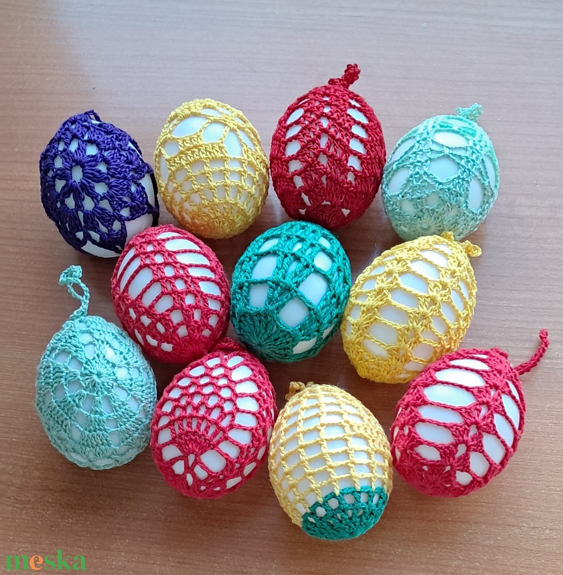 Húsvét horgolt tojás 6 cm 11 db egyben - ünnepi díszek, dekorációk - húsvéti díszek és dekorációk - húsvéti tojás, hímestojás - Meska.hu