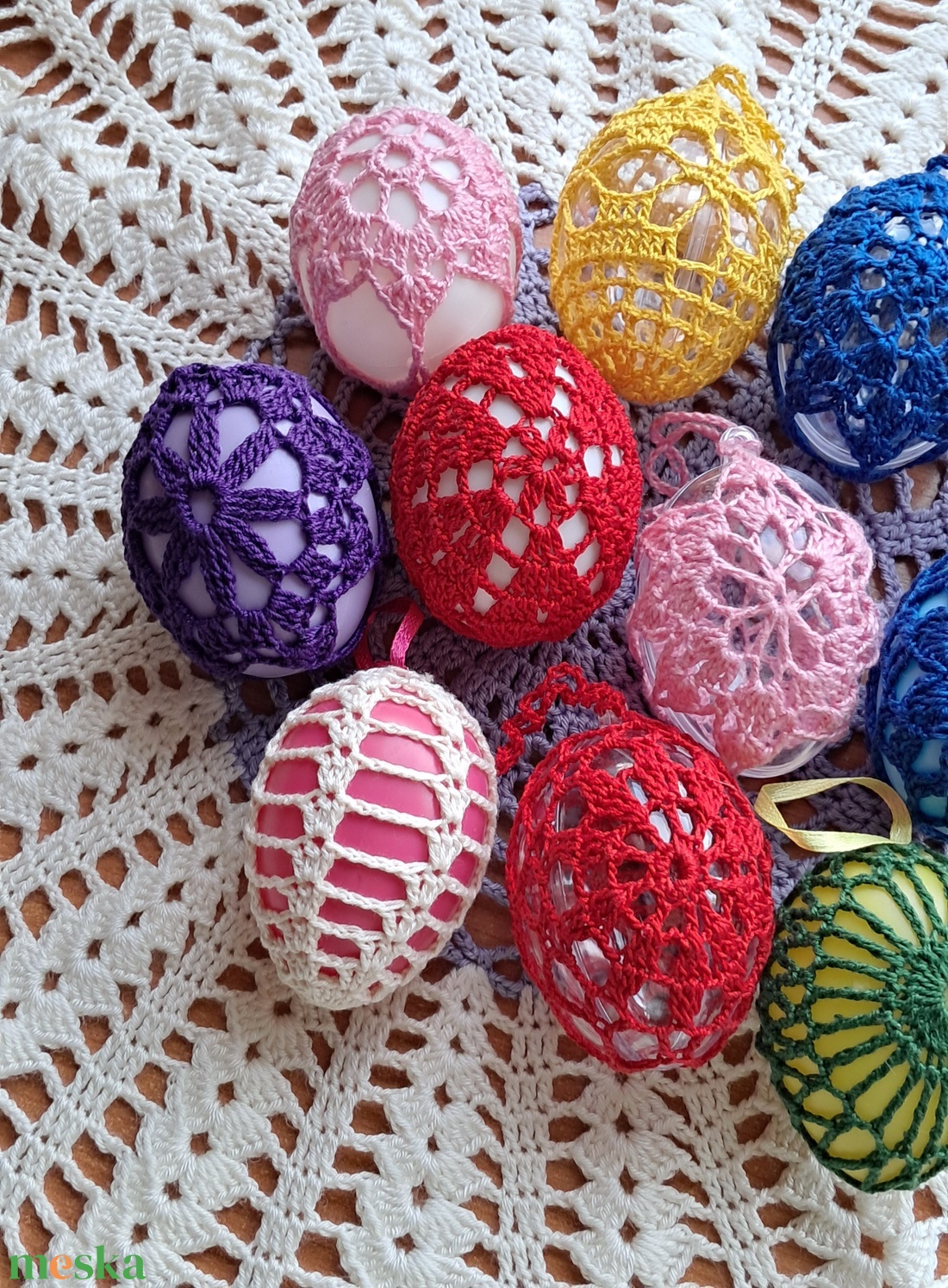 Húsvét horgolt tojás 6 cm 11 db egyben - ünnepi díszek, dekorációk - húsvéti díszek és dekorációk - húsvéti tojás, hímestojás - Meska.hu