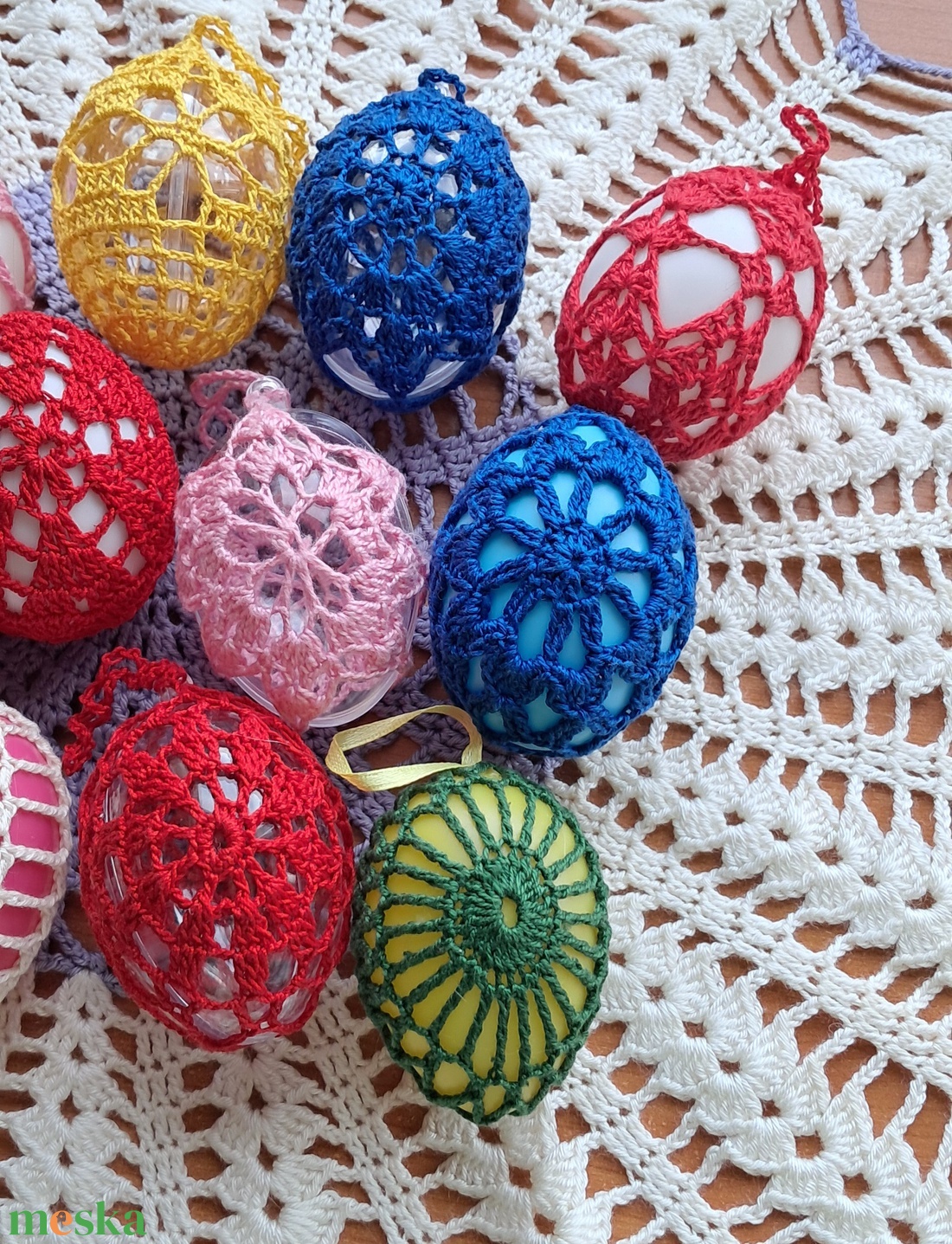 Húsvét horgolt tojás 6 cm 11 db egyben - ünnepi díszek, dekorációk - húsvéti díszek és dekorációk - húsvéti tojás, hímestojás - Meska.hu