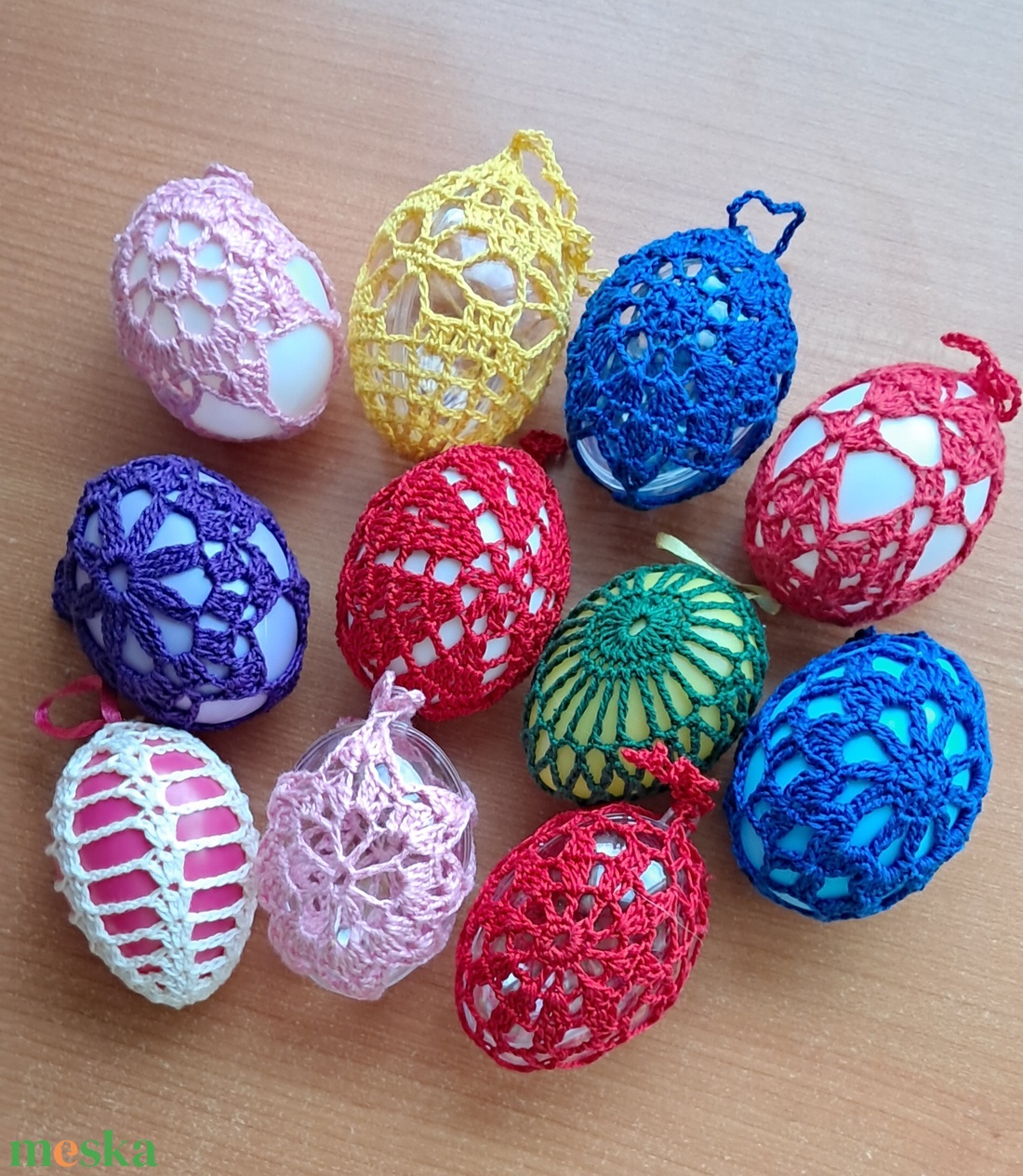 Húsvét horgolt tojás 6 cm 11 db egyben - ünnepi díszek, dekorációk - húsvéti díszek és dekorációk - húsvéti tojás, hímestojás - Meska.hu