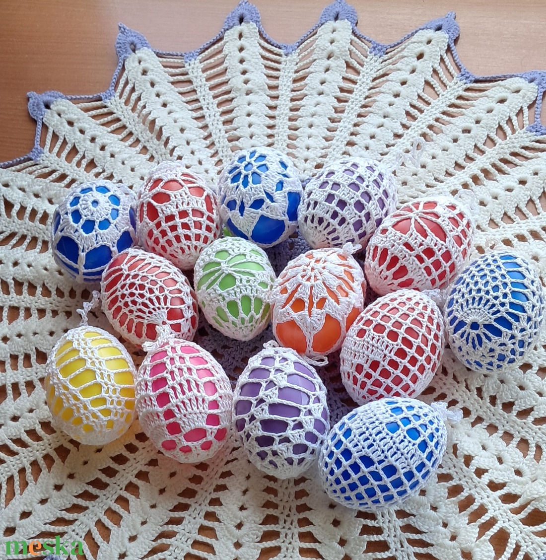 Húsvét horgolt tojás 6 cm 14 db egyben - ünnepi díszek, dekorációk - húsvéti díszek és dekorációk - húsvéti tojás, hímestojás - Meska.hu
