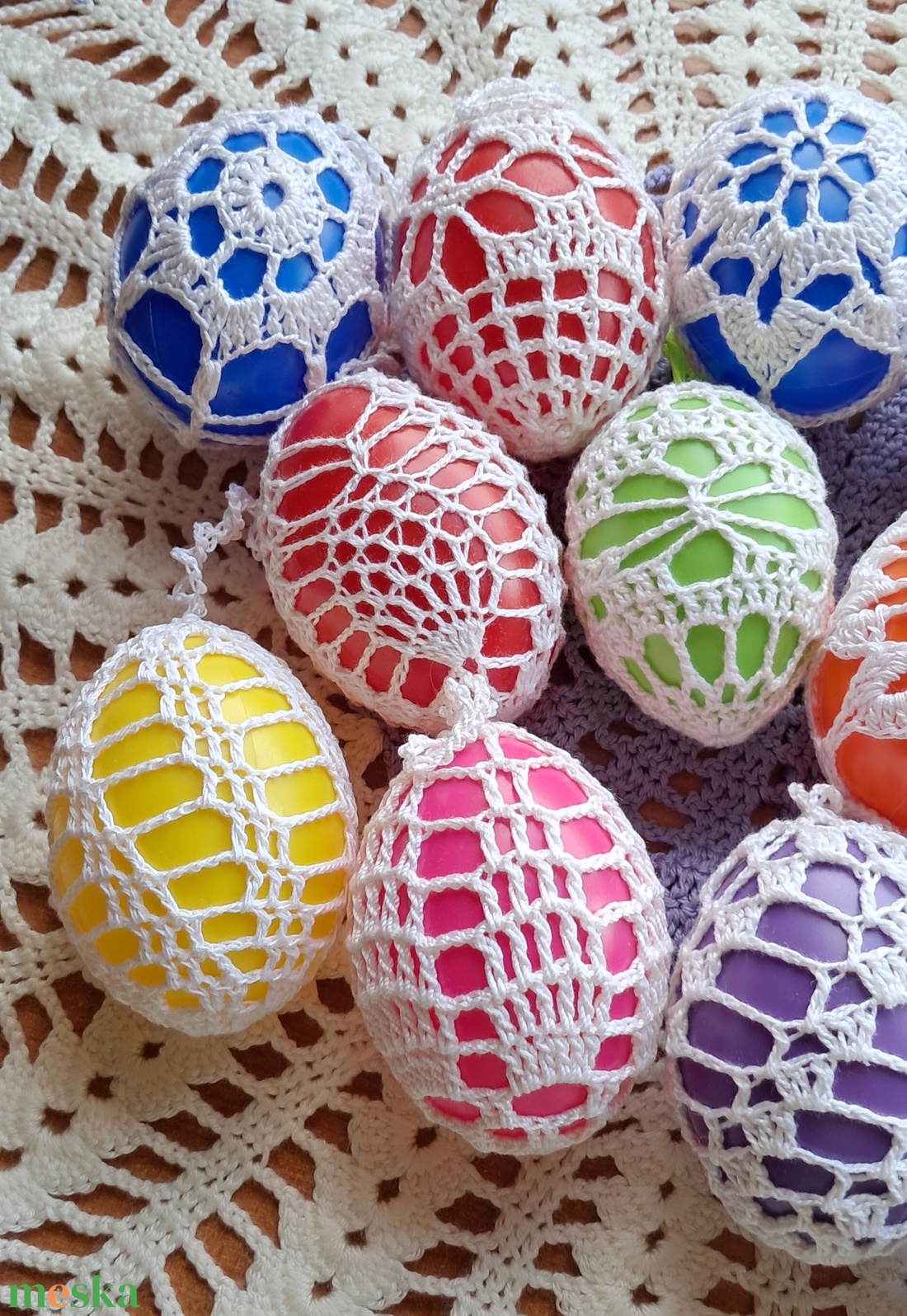 Húsvét horgolt tojás 6 cm 14 db egyben - ünnepi díszek, dekorációk - húsvéti díszek és dekorációk - húsvéti tojás, hímestojás - Meska.hu