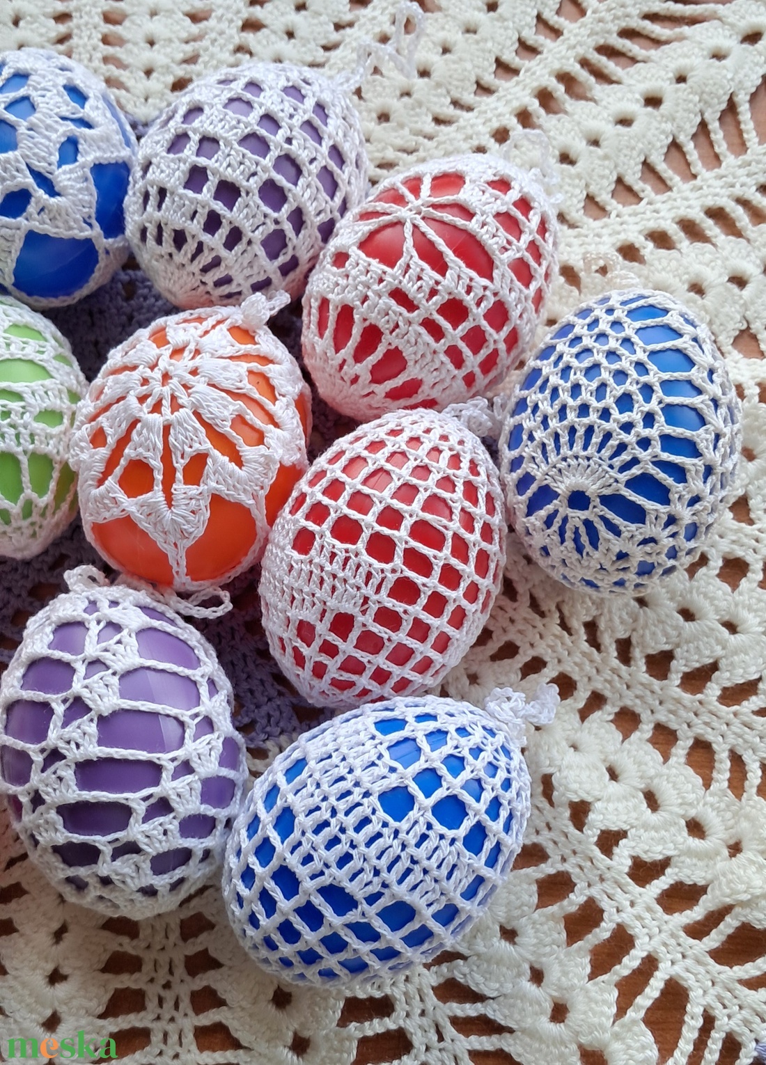 Húsvét horgolt tojás 6 cm 14 db egyben - ünnepi díszek, dekorációk - húsvéti díszek és dekorációk - húsvéti tojás, hímestojás - Meska.hu