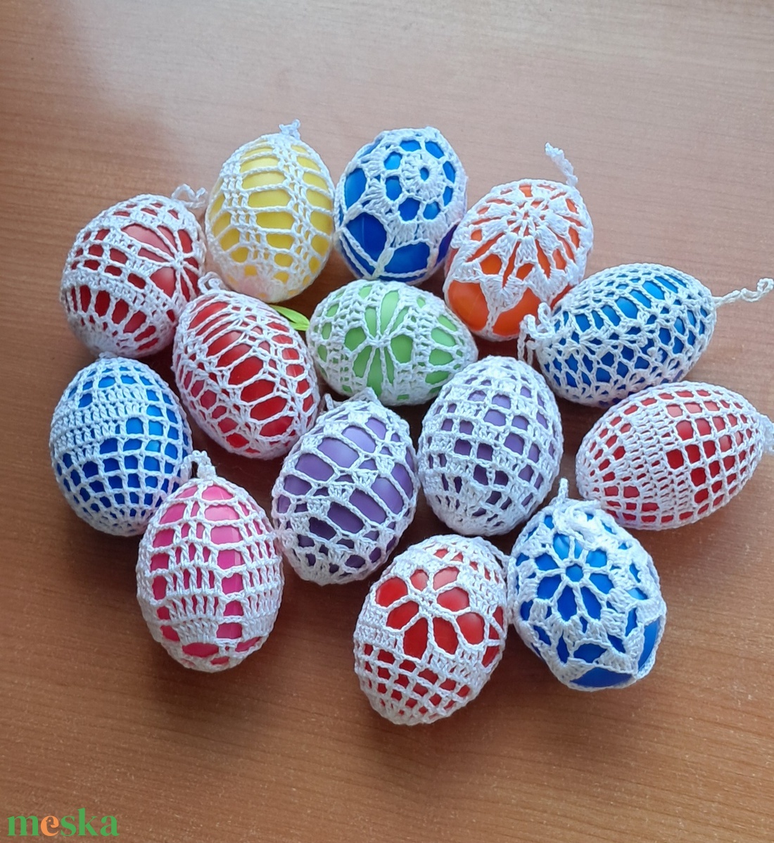 Húsvét horgolt tojás 6 cm 14 db egyben - ünnepi díszek, dekorációk - húsvéti díszek és dekorációk - húsvéti tojás, hímestojás - Meska.hu