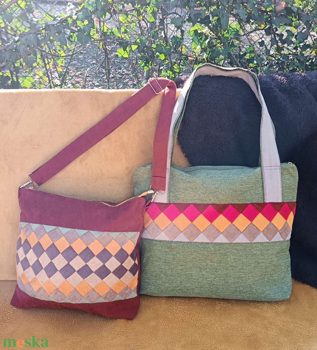 Praktikum (zöld kockás válltáska) - táska & tok - kézitáska & válltáska - válltáska - Meska.hu