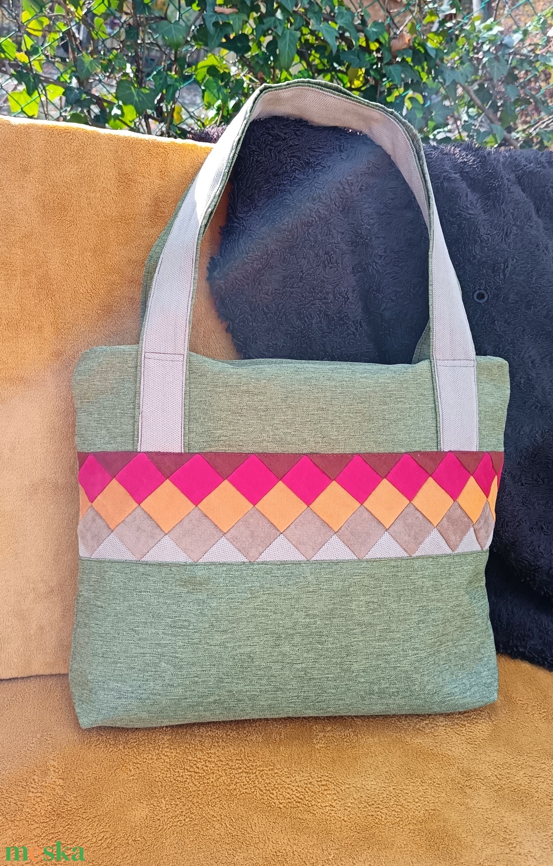 Praktikum (zöld kockás válltáska) - táska & tok - kézitáska & válltáska - válltáska - Meska.hu