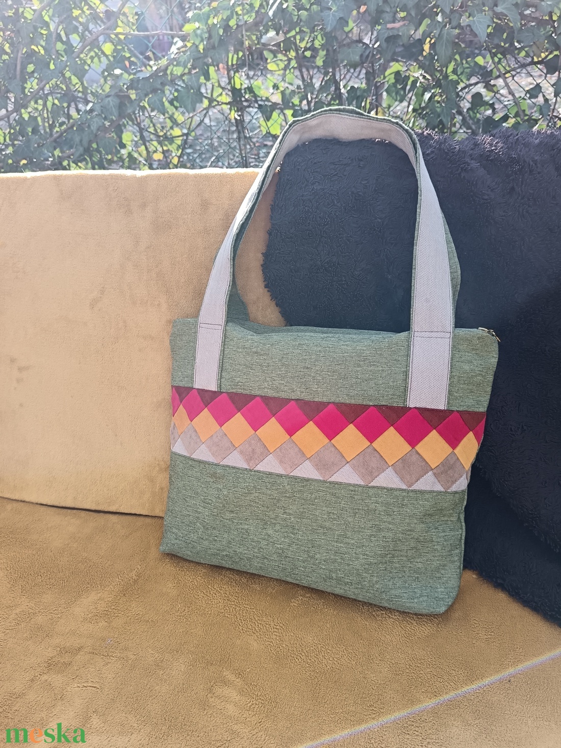 Praktikum (zöld kockás válltáska) - táska & tok - kézitáska & válltáska - válltáska - Meska.hu