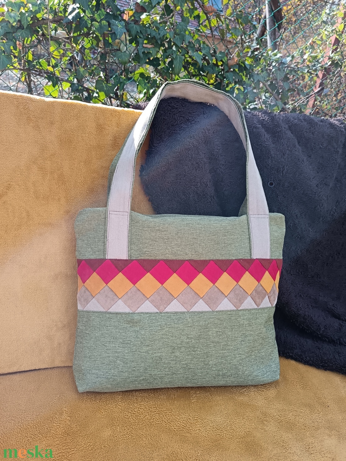 Praktikum (zöld kockás válltáska) - táska & tok - kézitáska & válltáska - válltáska - Meska.hu