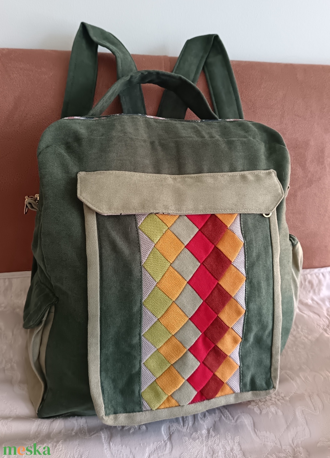 Kockacsoda (zöld hátizsák) - táska & tok - hátizsák - hátizsák - Meska.hu