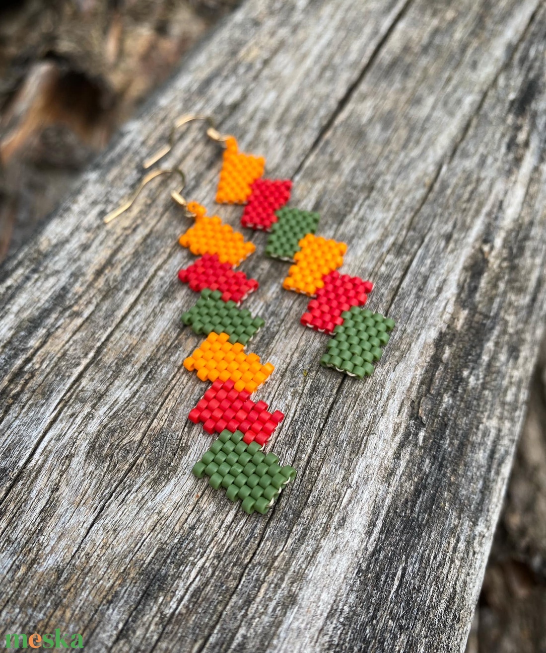 Zsuwel Őszi falevelek cikkcakk fülbevaló  - ékszer - fülbevaló - lógó fülbevaló - Meska.hu