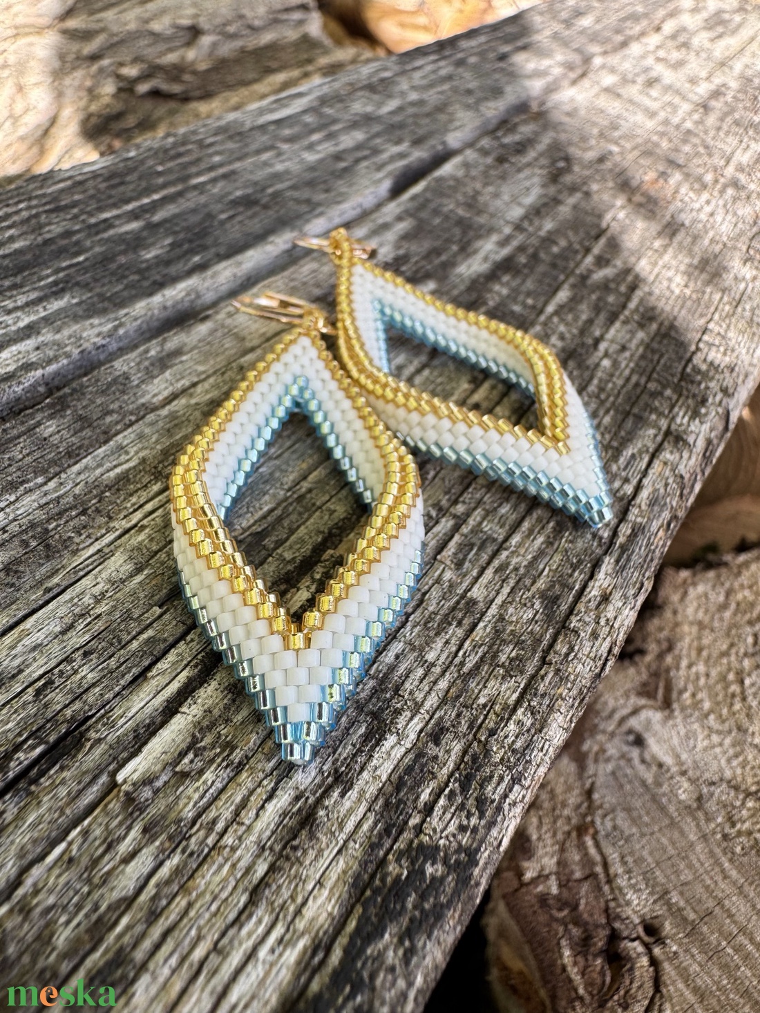 Zsuwel Arany-kék LEVÉL fülbevaló - ékszer - fülbevaló - lógó fülbevaló - Meska.hu