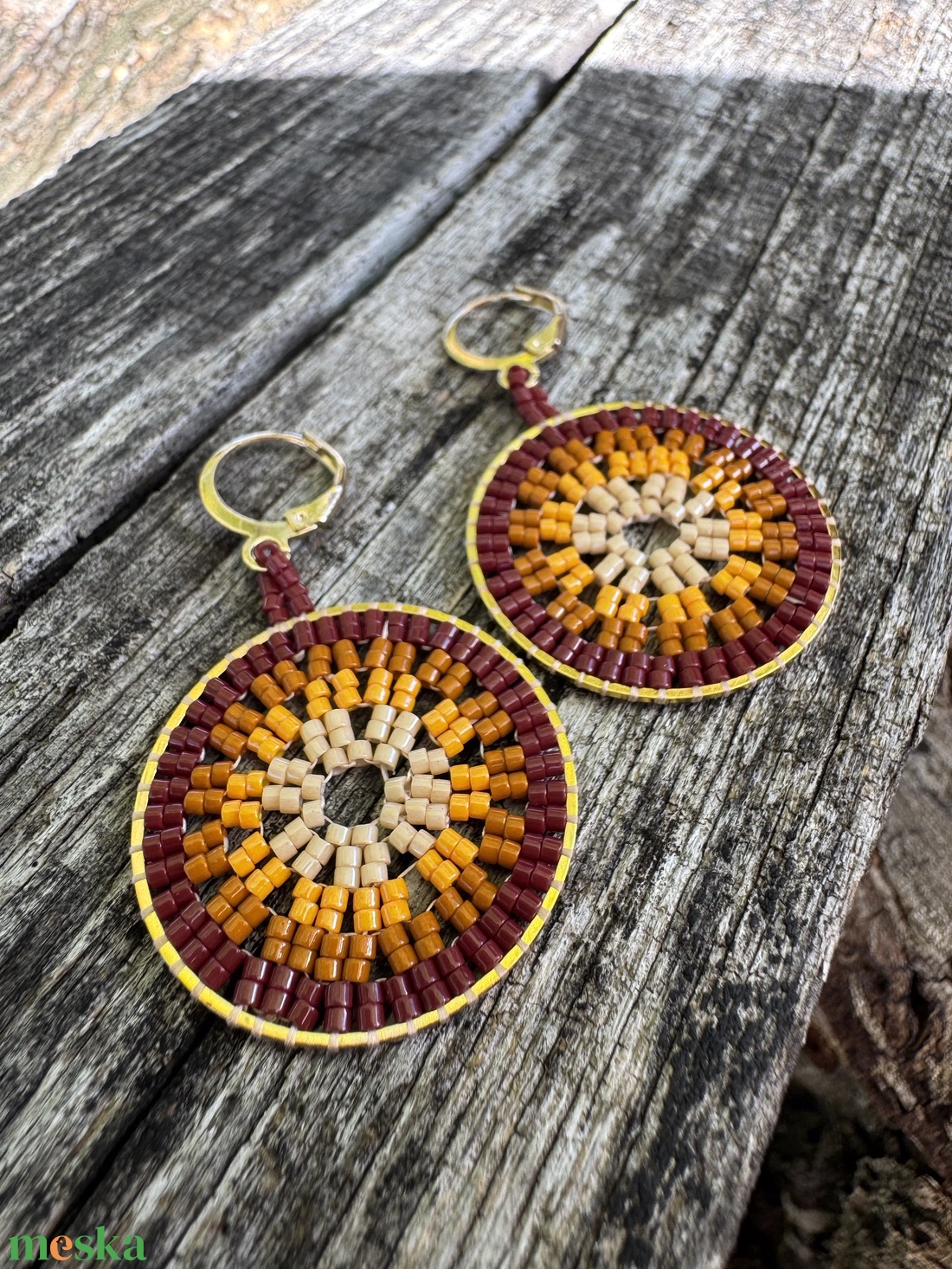 Zsuwel Barna-sárga SALSA fülbevaló - ékszer - fülbevaló - lógó fülbevaló - Meska.hu