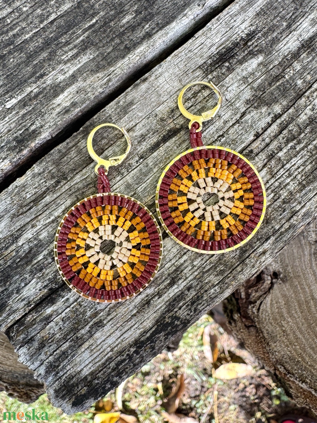 Zsuwel Barna-sárga SALSA fülbevaló - ékszer - fülbevaló - lógó fülbevaló - Meska.hu