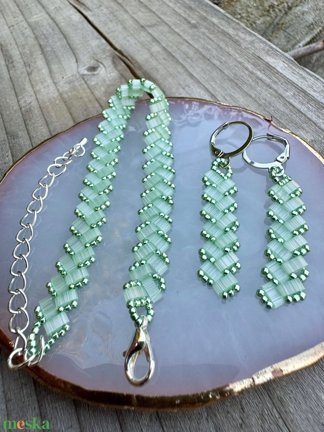 Zsuwel Menta ékszerszett  - ékszer - karkötő - gyöngyös karkötő - Meska.hu