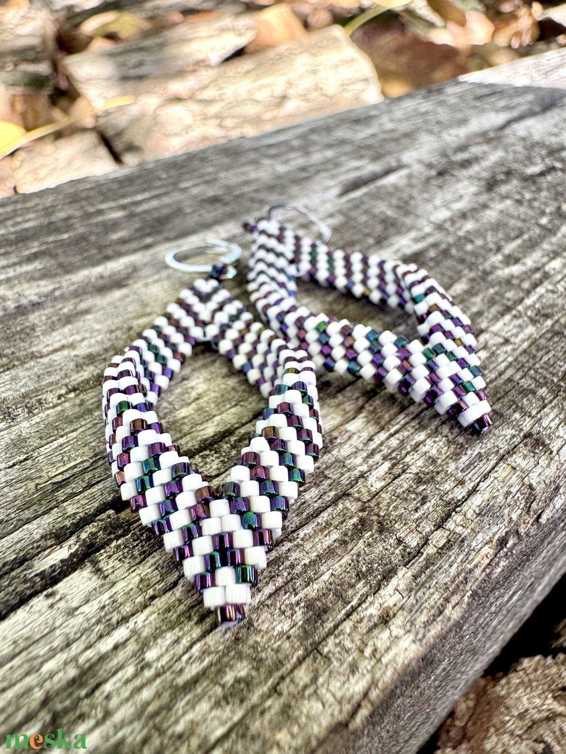 Zsuwel Csíkos LEVÉL fülbevaló - ékszer - fülbevaló - lógó fülbevaló - Meska.hu