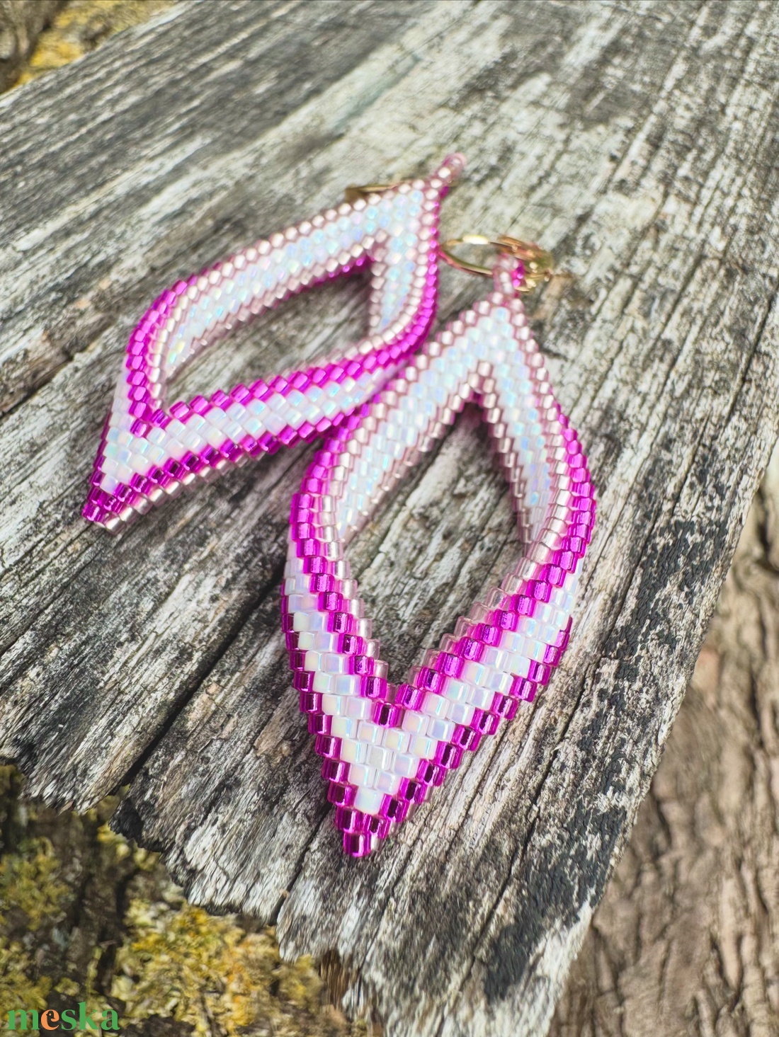 Zsuwel Rózsaszín LEVÉL fülbevaló - ékszer - fülbevaló - lógó fülbevaló - Meska.hu