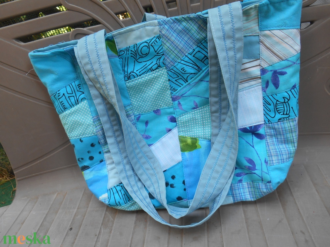 Türkiz mozaik táska / Patchwork szatyor / Zero Waste - táska & tok - kézitáska & válltáska - vállon átvethető táska - Meska.hu Türkiz mozaik táska / Patchwork szatyor / Zero Waste - táska & tok - kézitáska & válltáska - vállon átvethető táska - Meska.hu