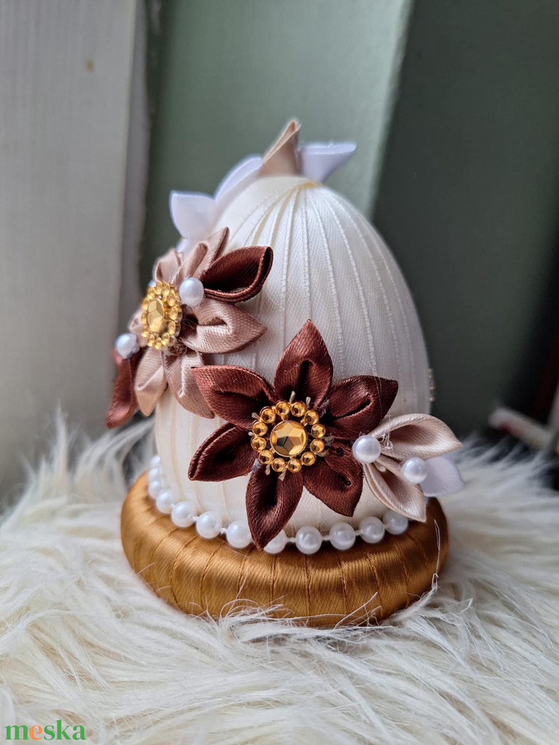 Kanzashi tojás dekoráció - otthon & életmód - dekoráció - asztal és polc dekoráció - asztaldísz - Meska.hu