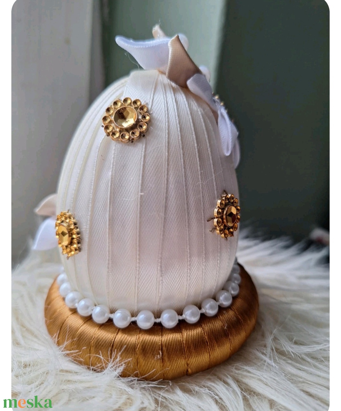 Kanzashi tojás dekoráció - otthon & életmód - dekoráció - asztal és polc dekoráció - asztaldísz - Meska.hu