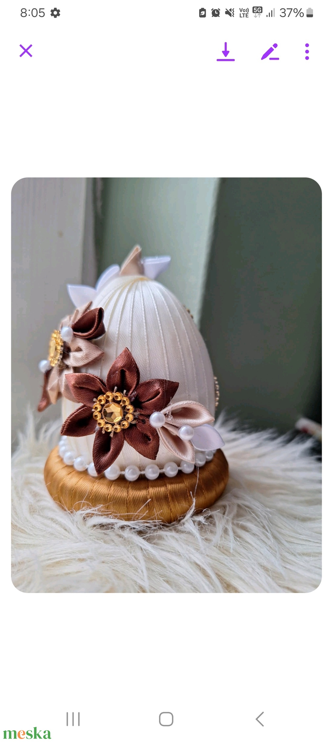 Kanzashi tojás dekoráció - otthon & életmód - dekoráció - asztal és polc dekoráció - asztaldísz - Meska.hu