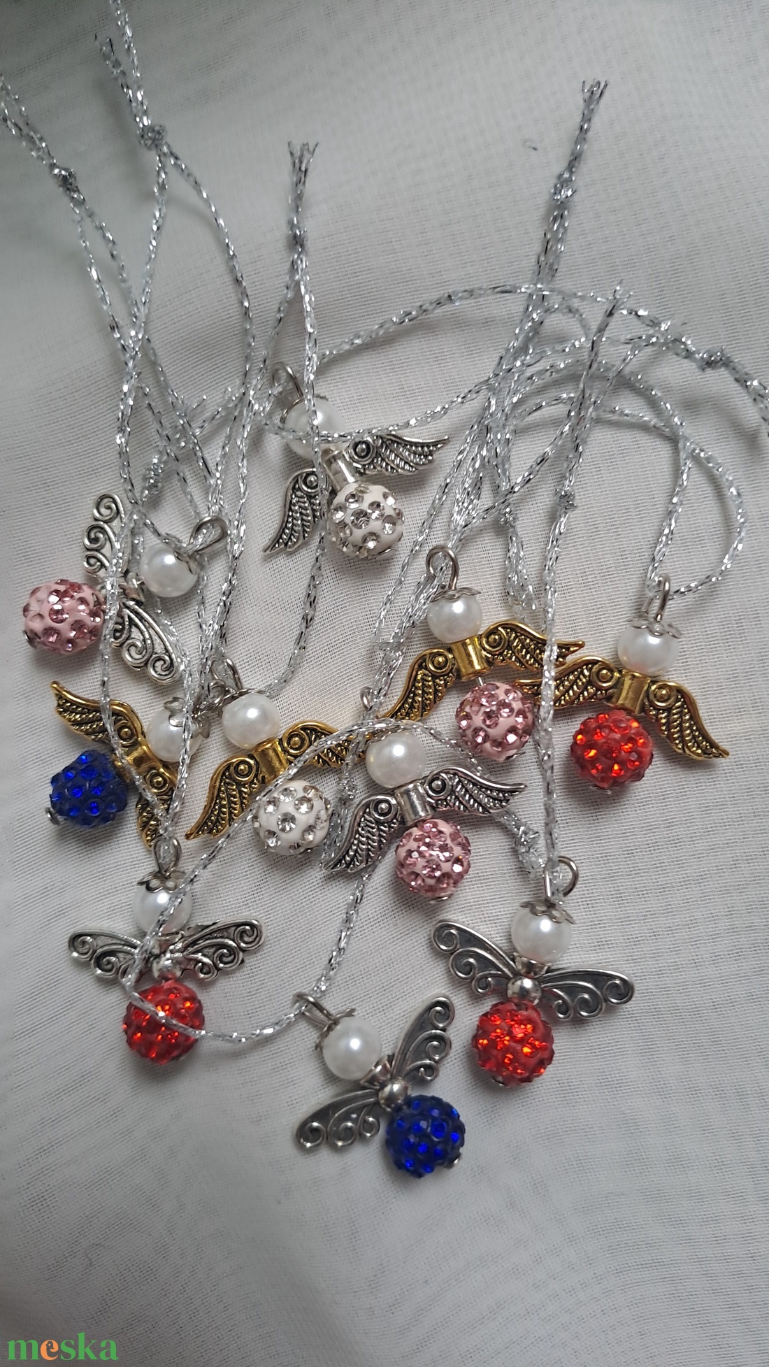 Vegyes shamballa  karácsonyi angyalkák - karácsony - karácsonyi ajándékozás - karácsonyi képeslap, üdvözlőlap, ajándékkísérő - Meska.hu