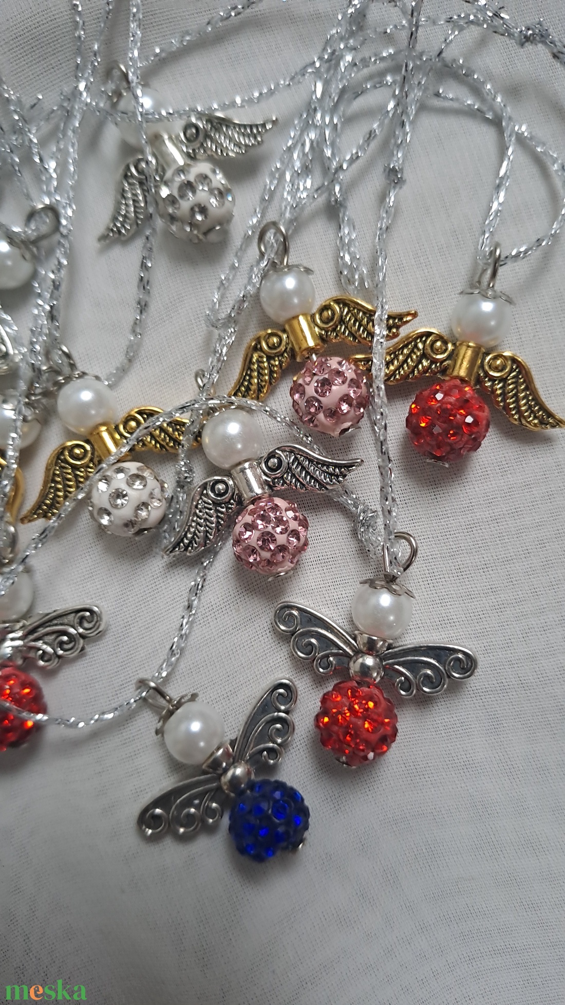 Vegyes shamballa  karácsonyi angyalkák - karácsony - karácsonyi ajándékozás - karácsonyi képeslap, üdvözlőlap, ajándékkísérő - Meska.hu