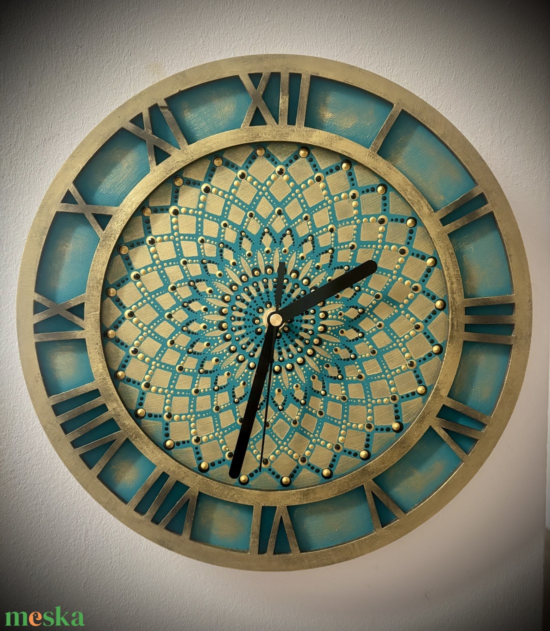 Falióra 30 cm - mandala - türkiz-fekete-arany - otthon & életmód - dekoráció - spiritualitás - mandala - Meska.hu