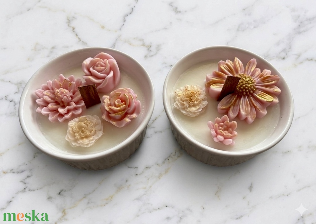 Gyertyadekoráció szett - 2 db - Rózsa illat - kellékek & szerszámok - dekorációs kellékek - dekorációs gyertya - Meska.hu