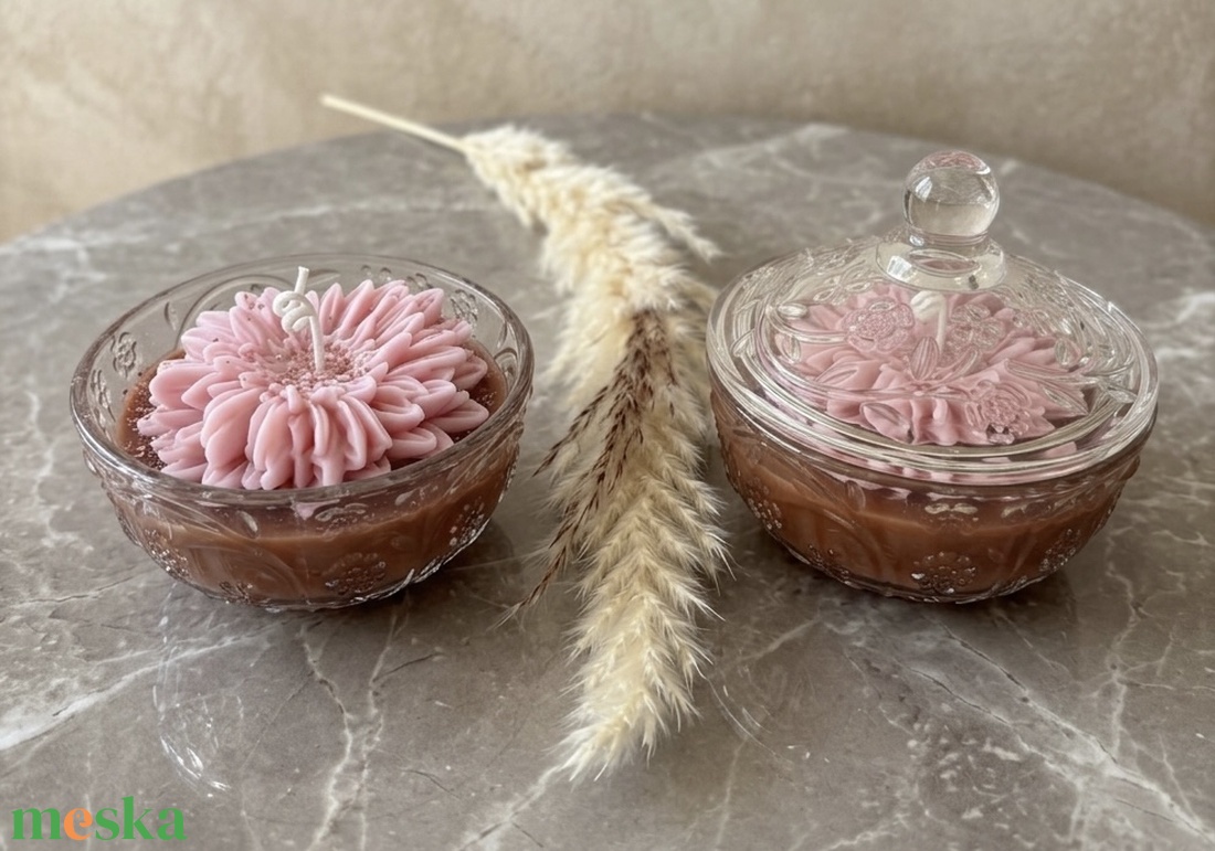 Dekorgyertya üvegben - Bazsarózsa illat - kellékek & szerszámok - dekorációs kellékek - dekorációs gyertya - Meska.hu