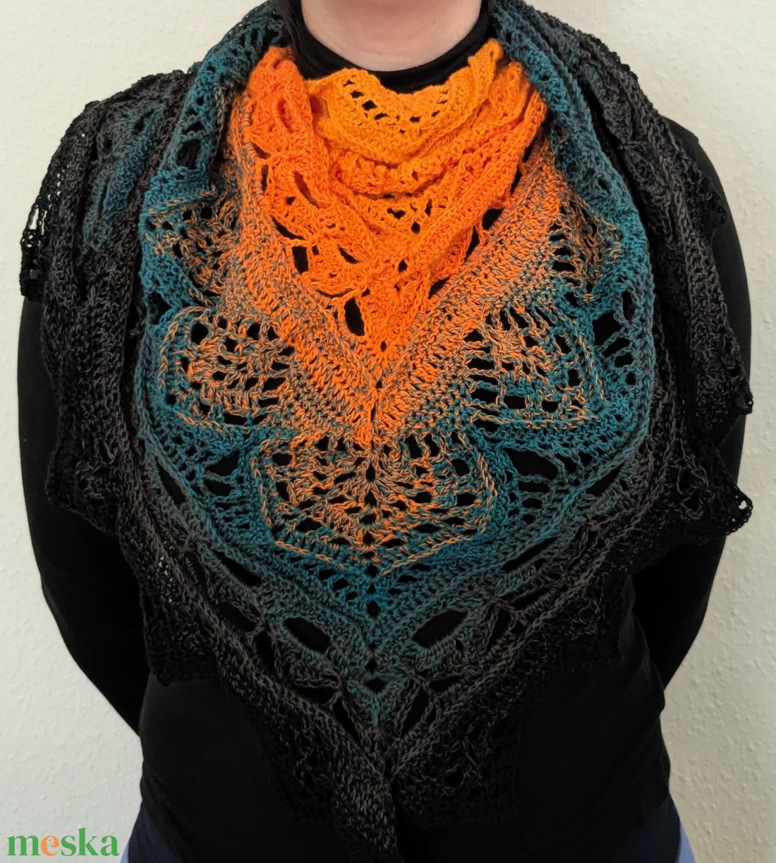 Ceylon tea sál, kendö, egyedi, horgolt - ruha & divat - sál, sapka, kendő - sál - Meska.hu