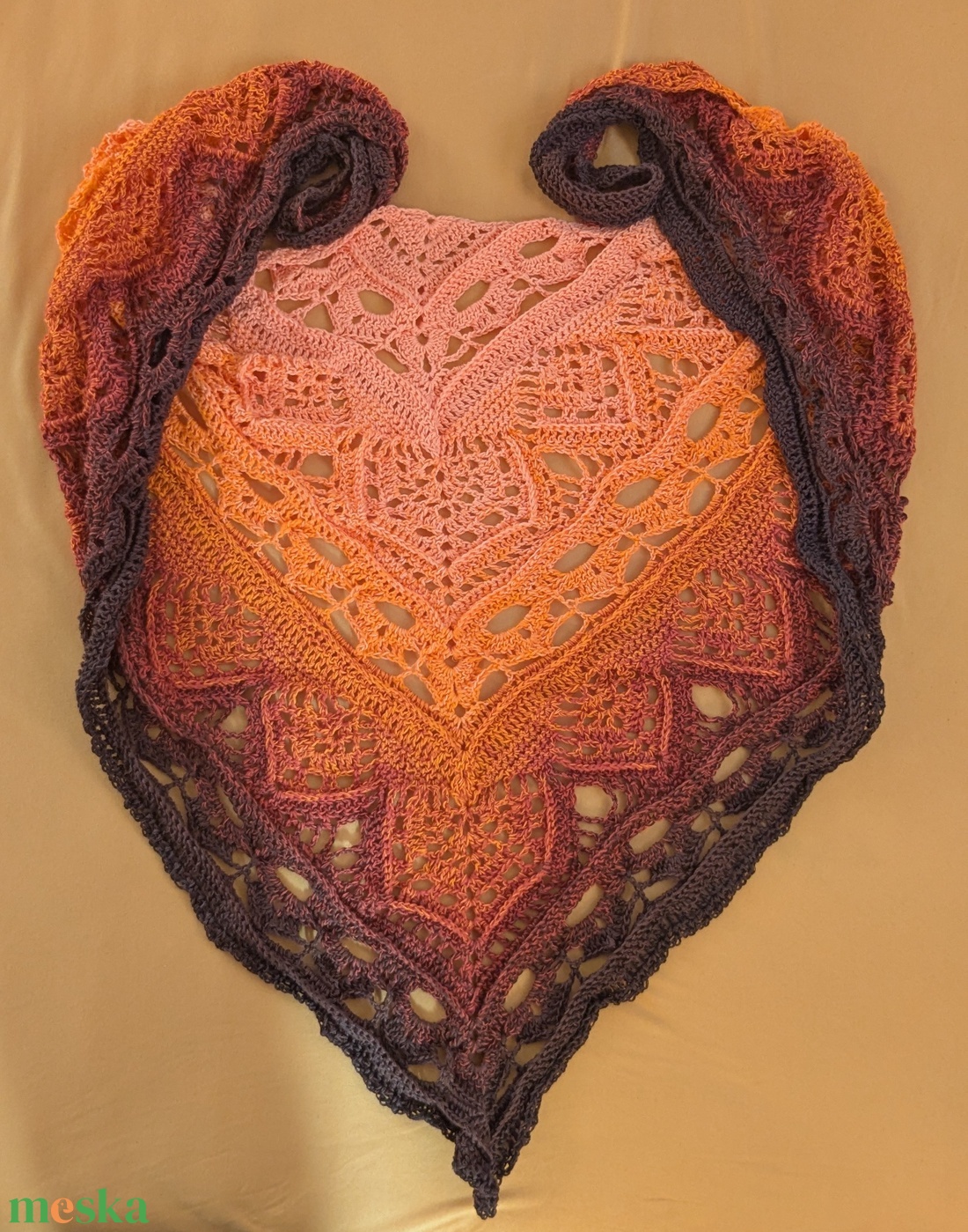 Ceylon tea sál, kendö, egyedi, horgolt - ruha & divat - sál, sapka, kendő - sál - Meska.hu