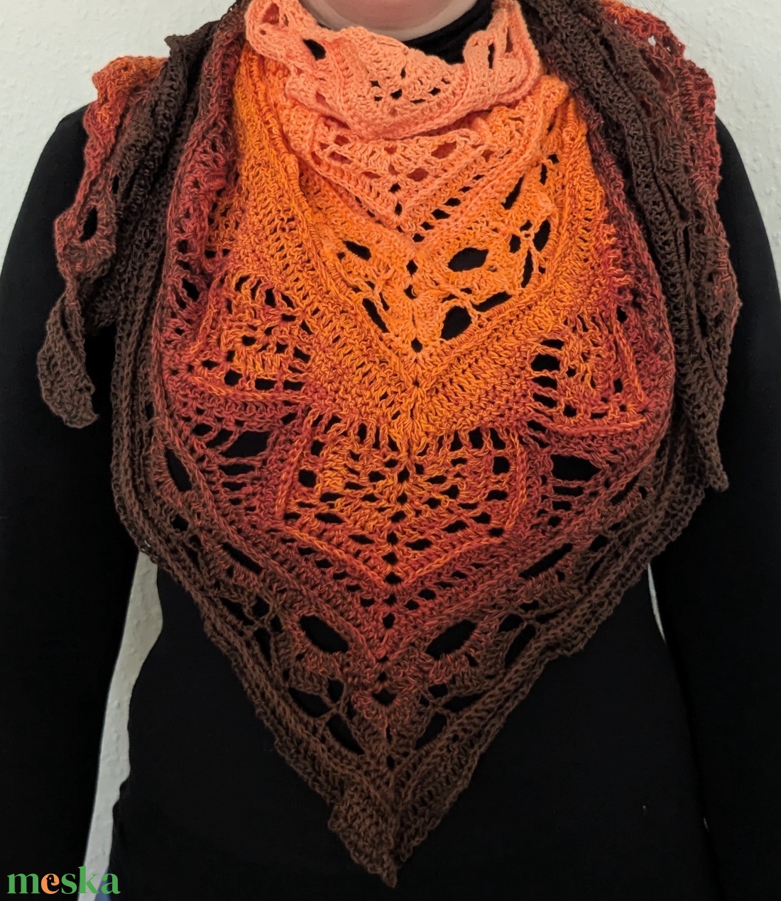 Ceylon tea sál, kendö, egyedi, horgolt - ruha & divat - sál, sapka, kendő - sál - Meska.hu
