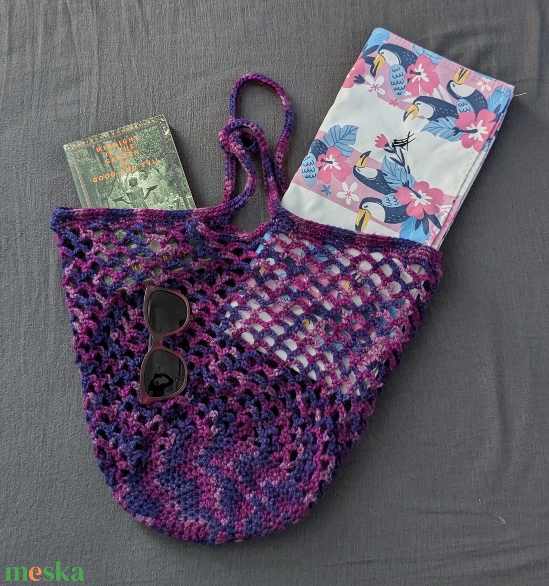 Horgolt bevásárló táska, strandtáska - táska & tok - kézitáska & válltáska - válltáska - Meska.hu