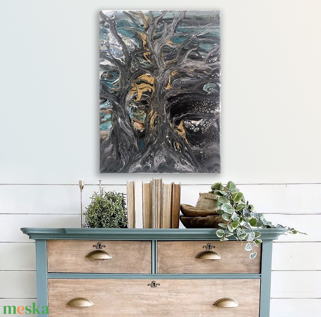 Winter Forest - Fluid art akril festmény - művészet - festmény - akril - Meska.hu