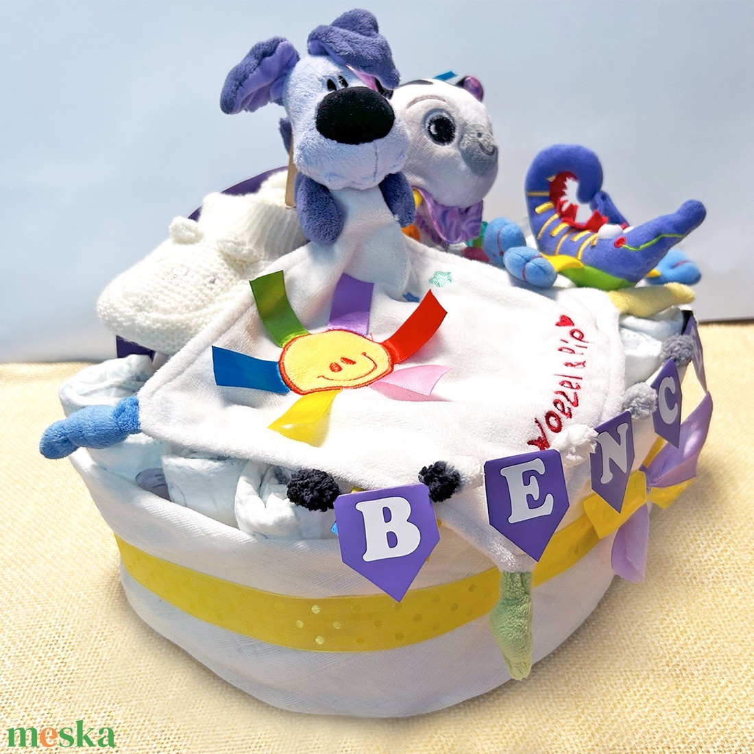 NAPSUGÁR bababox, névre szóló babalátogató pelenkatorta, babaüdvözlő ajándék - baba - mama - pelenkázó, babafürdető kellékek - pelenkatorta - Meska.hu