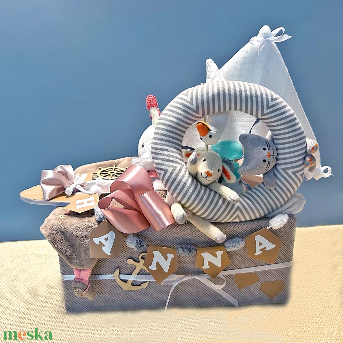 POTYAUTASOK bababox, névre szóló babalátogató pelenkatorta, babaüdvözlő ajándék - baba - mama - pelenkázó, babafürdető kellékek - pelenkatorta - Meska.hu